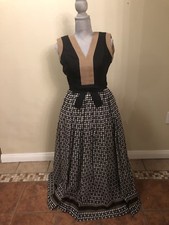 Vintage Polka Dot 1960s Maxi Bow Mod Dress XS Rockabilly Brown Black  White