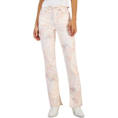Guess Womens Pauline Tie Dye Split Hem Denim Straight Leg Jeans BHFO 9932