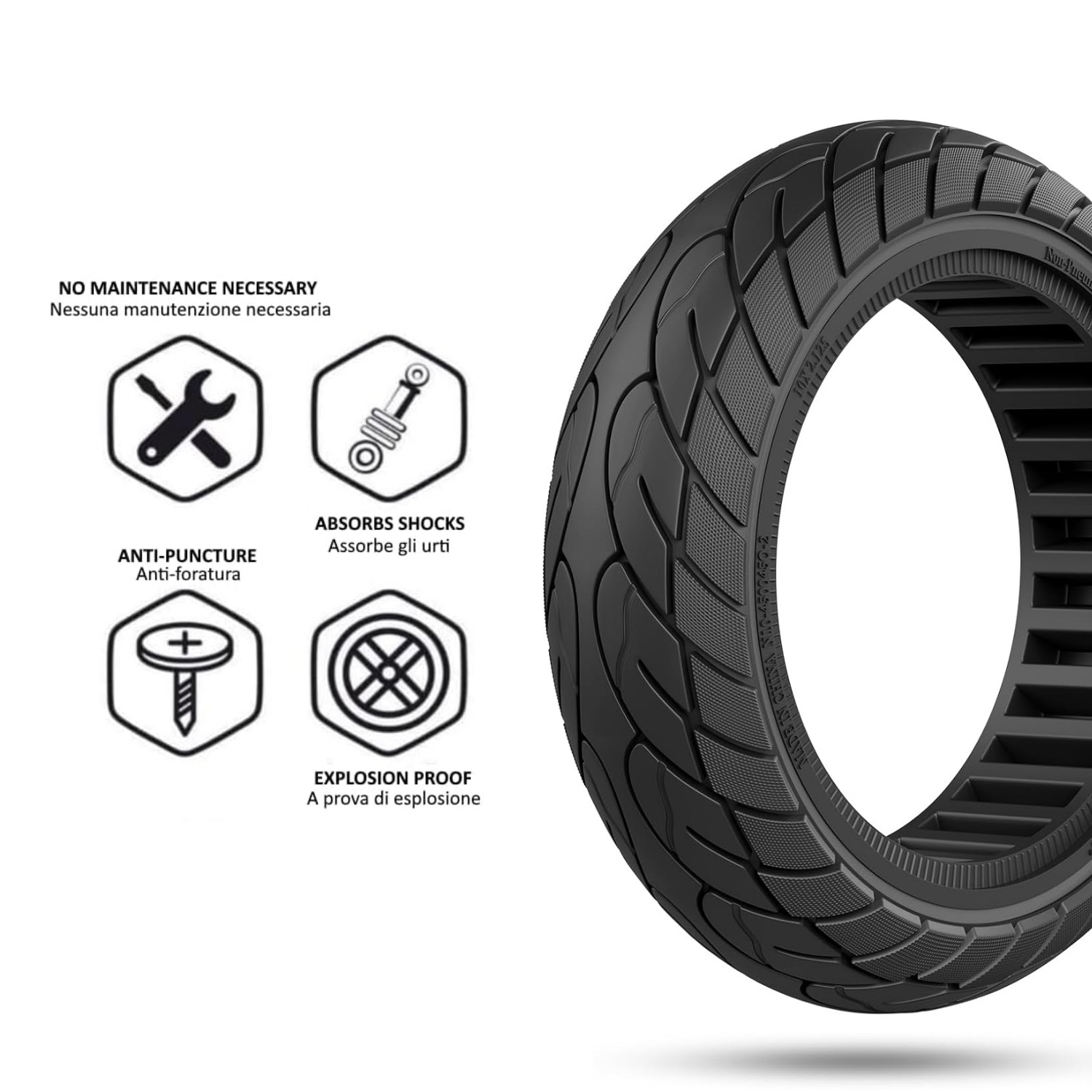 2 PNEUMATICI 10 X 2.125 RUOTE ANTIFORATURA 10” GOMME PIENE MONOPATTINO ELETTRICO foto 4