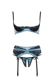 Sexy 3-Piece Green Lingerie Set Shelf Bra, Garter Belt, Open Panty + Stockings