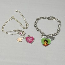 Disney High School Musical Charm Bracelet Necklace Set Silver Tone Heart Flower