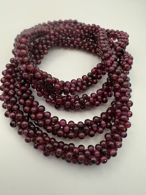 Vintage Woven Garnet Necklace ROPE Seed Bead, 13 In Single Strand