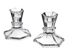 Silver Art Set of 2 Hexagon Crystal Candle Stick Holders