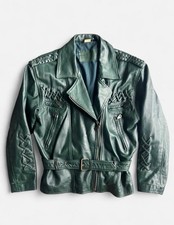 Vintage 1980  s/90  s green leather motorcycle jacket size 40 women  s M/L 