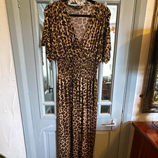 LEANA MODE Women’s Leopard Print Metallic V-Neck  maxi dress One Size 8-18