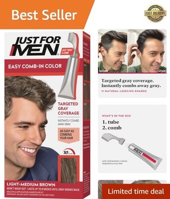 Demi-Permanent Easy Comb-In Color for Men - Light-Medium Brown, 8 Weeks Lasting