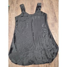 Vintage 1990s Erika Taylor Black Satin Short Slip Gown Size Large Lingerie