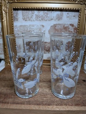 Vintage Blue and White Goose Geese Libbey Glasses