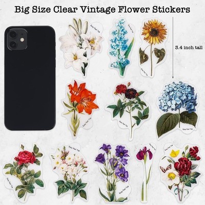 100 Pieces Vintage Flower Stickers Set - Big 3.4
