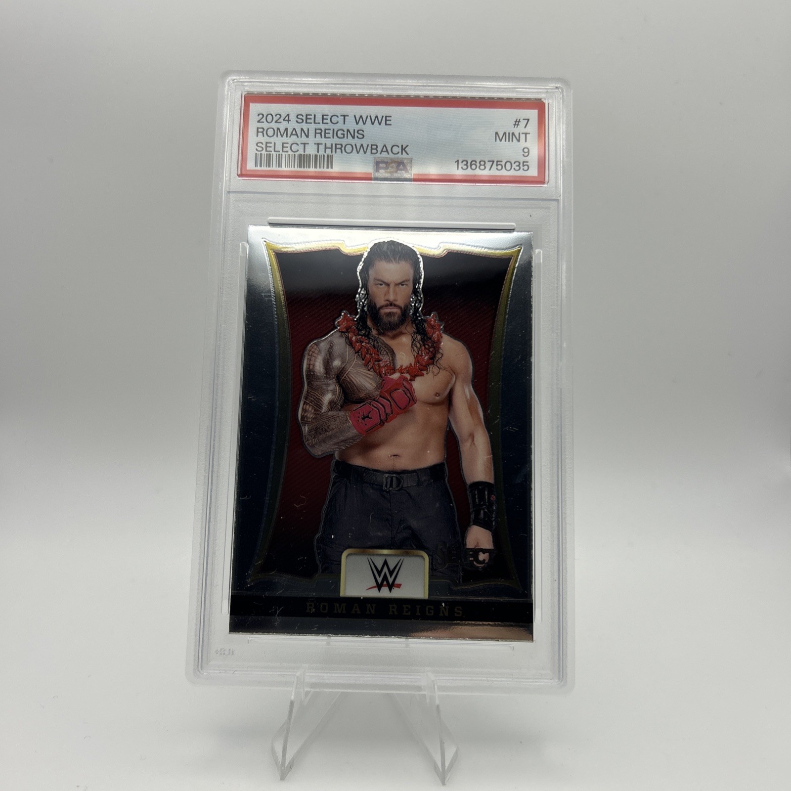 🔥 2024 Panini Select WWE – Roman Reigns Select Throwback #7 – PSA 9  (low POP)!