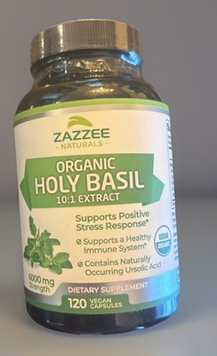 ZAZZEE Naturals Organic HOLY BASIL 10:1 extract 120 vegan capsules 6000mg streng