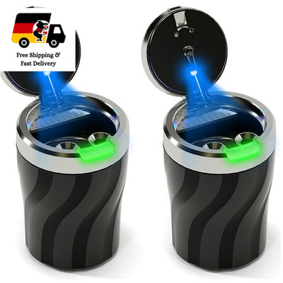 Auto Aschenbecher 2 Stück mit Deckel LED Licht Abnehmbar Großfassung