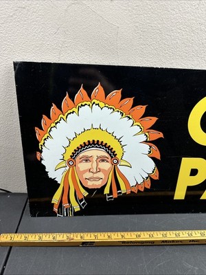Vintage Chief Paint Paint 2sided Metal Sign 28X12 w/ Indian Head w