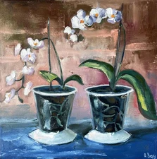 Orchid Painting Original Art Flower Still Life 16x16" Impasto Oil Painting
