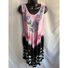 TS Women Summer Pink Dress Colorful One Size Tropical Beachy Vacation Floral