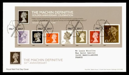 DR WHO 2017 GB FDC MACHIN ANIV QEII S/S L1 GOLD M77343