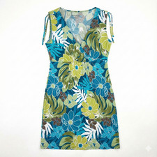 Croft & Barrow Dress Petite Medium Blue Green Floral Tropical Print Empire Waist