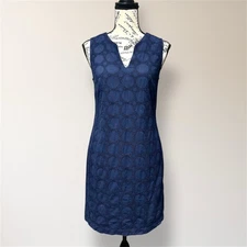 Banana Republic 4 Navy Embroidered Eyelet Sleeveless Mini Dress Coastal Preppy