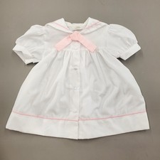 Vintage 60s 70s Mothercare Pink White Sailor Dress Baby Girl 6-12 months