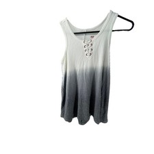 CX Girls Gray White Ombre Dip Tie Waffle Knit Lace-Up Tank Top Youth Size 10
