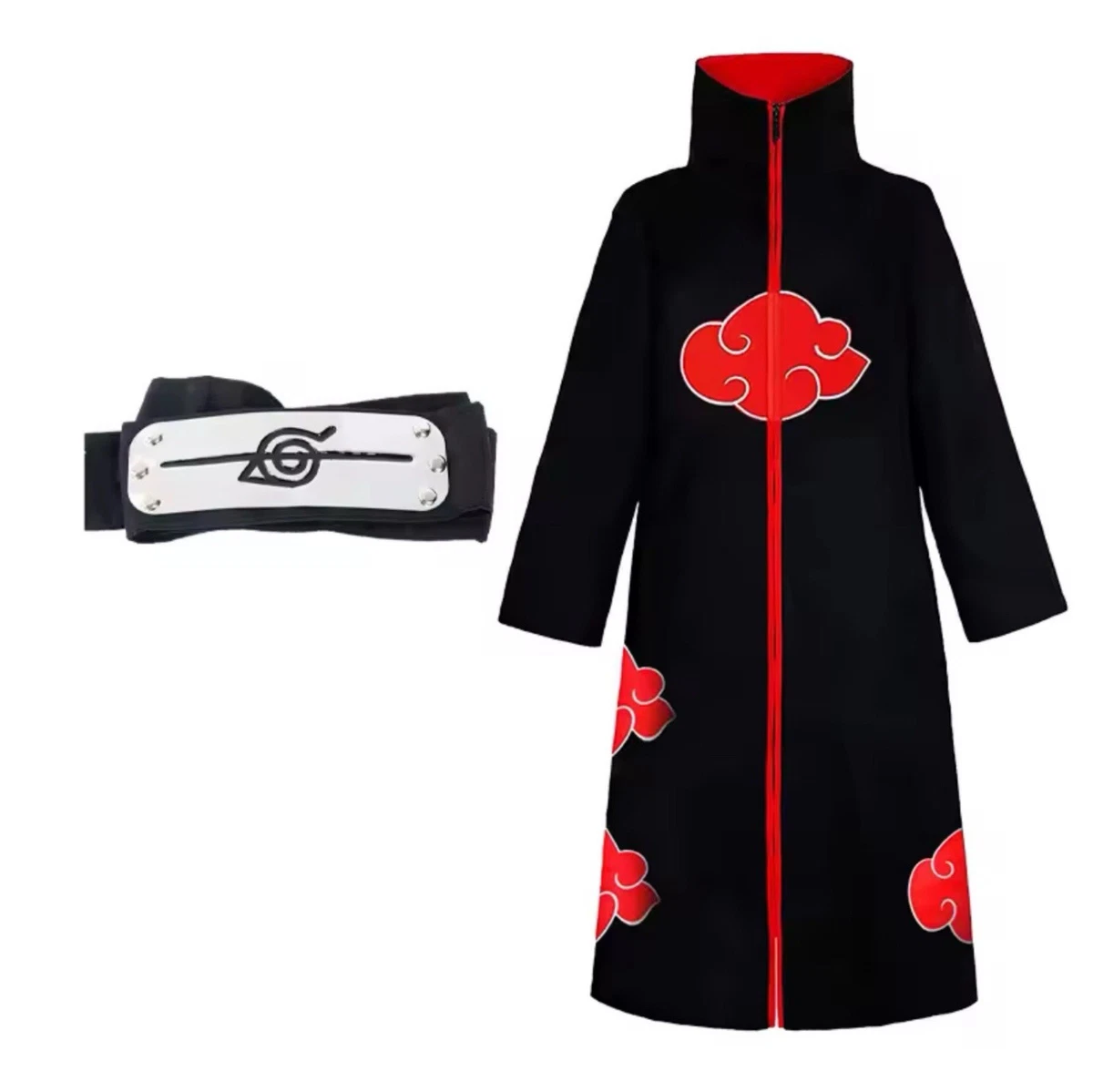 Naruto Akatsuki Uchiha Robe Cloak Coat + Slashed Anti Leaf Village