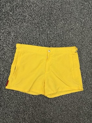 Prada Herren Badeshorts gelb rot Gummi Logo Größe 50 W34-36