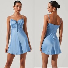 ASTR The Label Ellison Satin Sweetheart Mini Dress Baby Blue Womens Size Large
