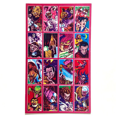 Vintage Uncut Menko Sheet Monster Yokai Dracula Mummy Japan Showa Rare Horror