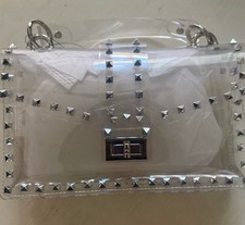 Clear Studded Crossbody Bag Silver Chain Strap Stadium Approved Transparent