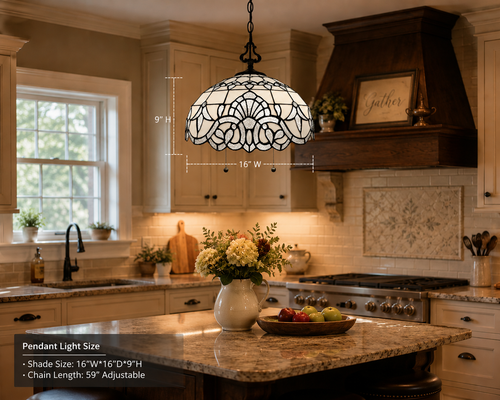 Tiffany Style Hanging Lighting White Stained Glass Baroque Style 75'H*16"W*16"D - Bild 2 von 9