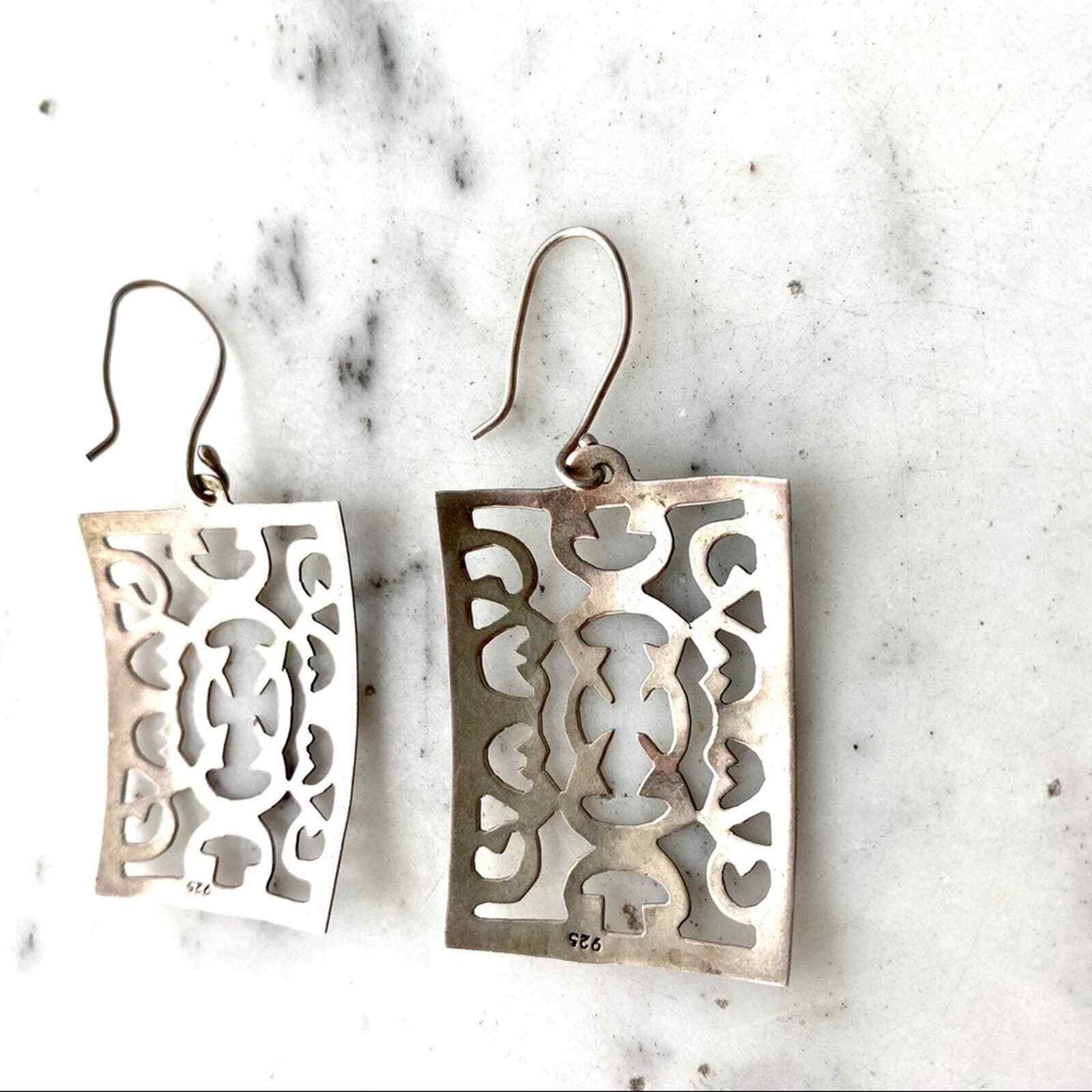 925 Sterling Silver Rectangular Filigree Earrings… - image 5