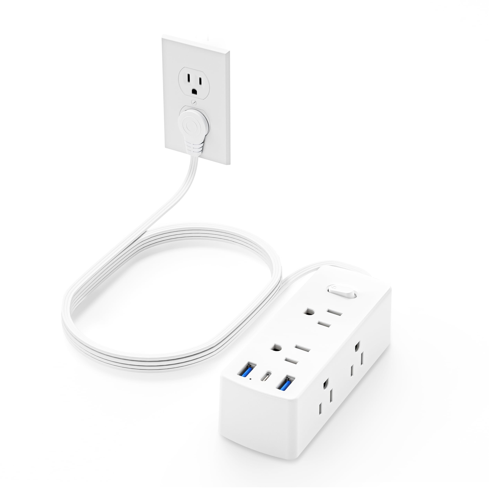 Flat Plug Power Strip Flat Extension Cord 5ft 6 Outlets 3 Usb Ports1 Usb C 3si