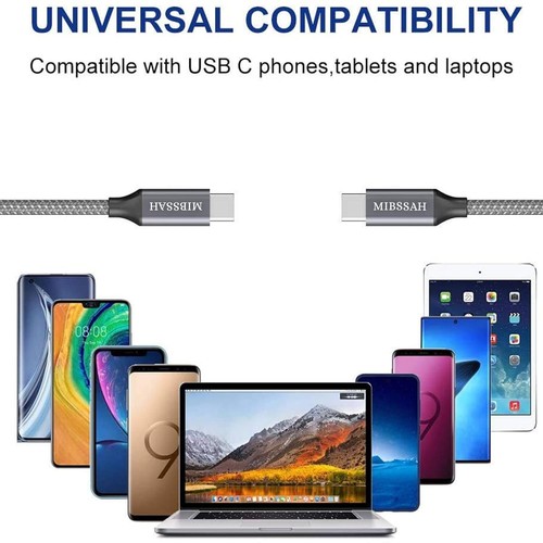 Câble Chargeur Rapide 60W USB-C vers USB-C 3A pour Samsung Macbook Type-C Cordon CANADA - Photo 7 sur 8
