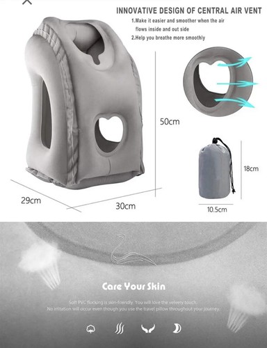Almohada inflable de viaje aéreo - Almohada de cuello cómoda para avión para dormir - Imagen 18 de 24
