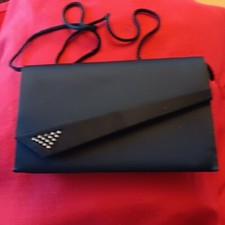 Black Satin Vintage Clutch Handbag Evening Bag Purse, with Rhinestone Detail.