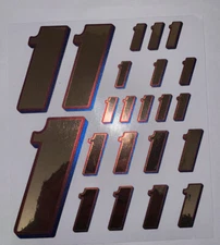 CHROME ROSE GOLD  W/BLUE SHADOW & RED OUTLINE NUMBERS (1’s) RC Box L2