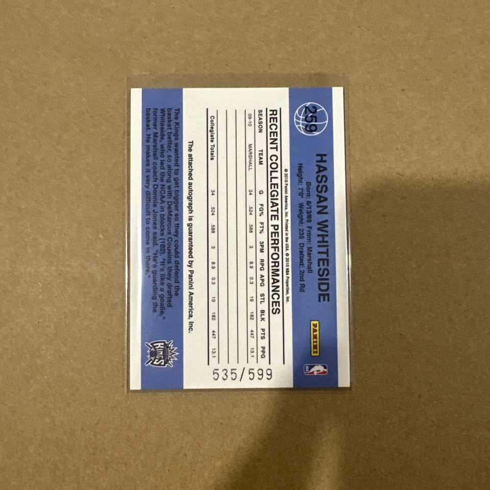 2010-11 Donruss - Rated Rookie Signatures #259 Hassan Whiteside /599 (AU, RC) - Image 2 of 3