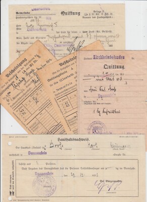 5 Dok. Dannenfels Pfalz Haushaltsnachweis Wildbret Hundesteuer Rente 1924-1944