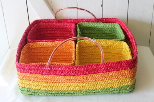 Vintage Style Fiesta Rattan Condiments Cutlery Storage Holder Basket - Picture 2 of 12