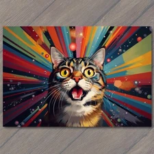 Art Print Cat Happy Retro Pop Art Smiling Splash Colors Cute Fun Vibrant Mural