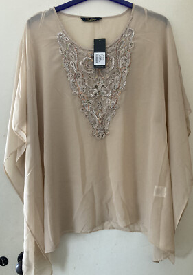 Matalan Swimwear Collection Beige Bikini Kaftan mit bestickten Pailletten NEU