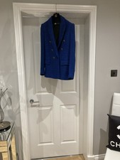 Designer Inspired Zara Blue Tweed Jacket With Gold/black Buttons Size S