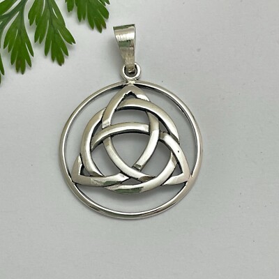 Large Unisex Solid Sterling Silver 925 Celtic Triquetra Trinity Knot Pendant
