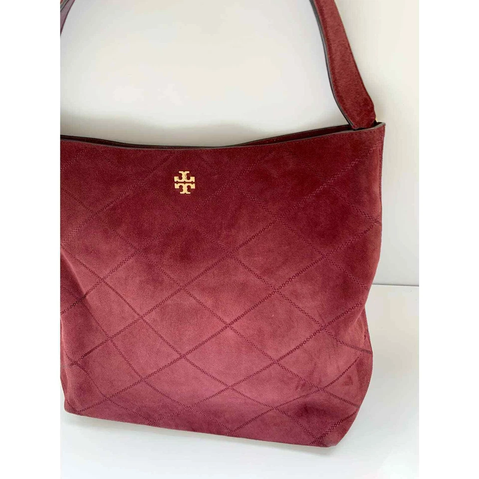 Bolso de Mano Hobo Tory Burch Port Frida Púrpura Granate Cosido Gamuza Foto 3 de 4