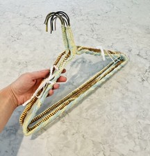 Vintage Cottage Core Crochet Covered Wire Hangers Knit Yarn Fabric Set of 4 