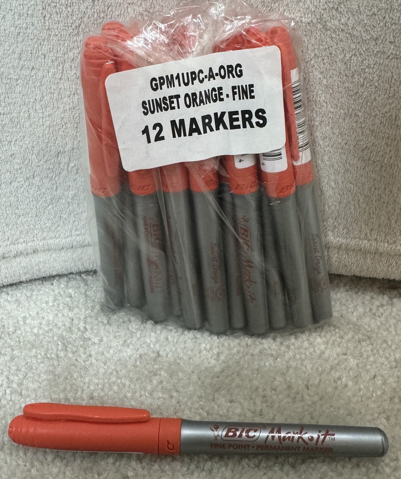 One Dozen BIC Mark-It Sunset Orange Fine Point Permanent Col