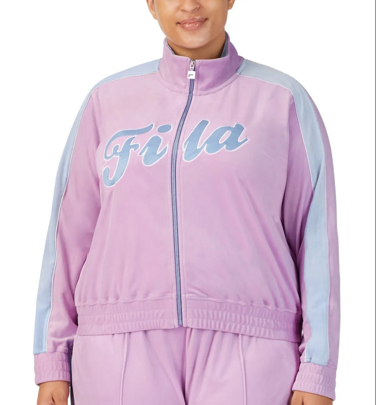 Giacca in velluto rosa Fila taglie forti logo Valery zip davanti taglia 2X nuova