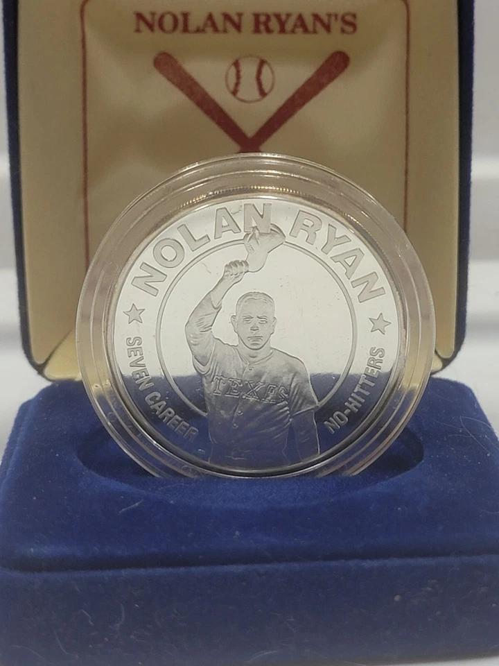 NOLAN RYAN 7th NO-HITTER 1993 2-Coin Set: 1 SILVER PROOF W/VELVET BOX w/ 1 MATTE - Image 4 of 4