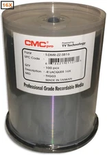 100-Pak CMC Pro (TY Technology) 16X SPEED Shiny-Silver DVD-Rs in Cakebox!