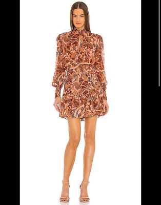ALC Silvie Silk Mini Dress Ginger Combo Smocked Abstract Metallic Sz 12 |  eBay